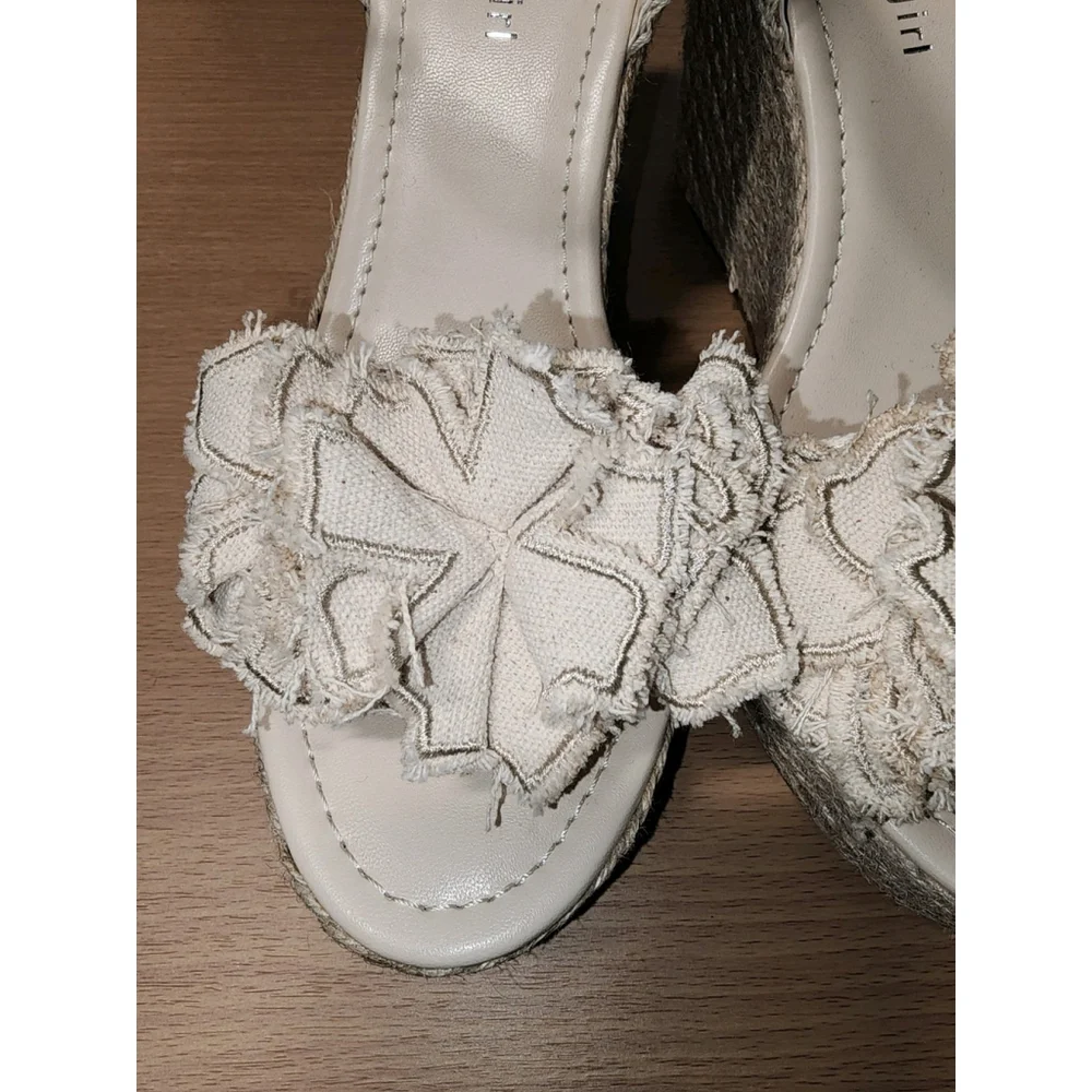 Rosset Espadrille Macrame Wedge Platform Sandal 10 M - Beige Linen Off White